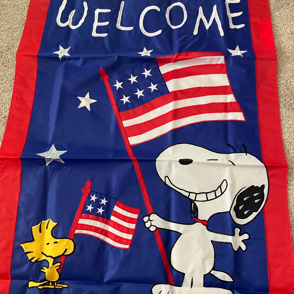 Snoopy Welcome Flag 28X40” #40953.Sewn-in pocket for flagpole-No pole included.